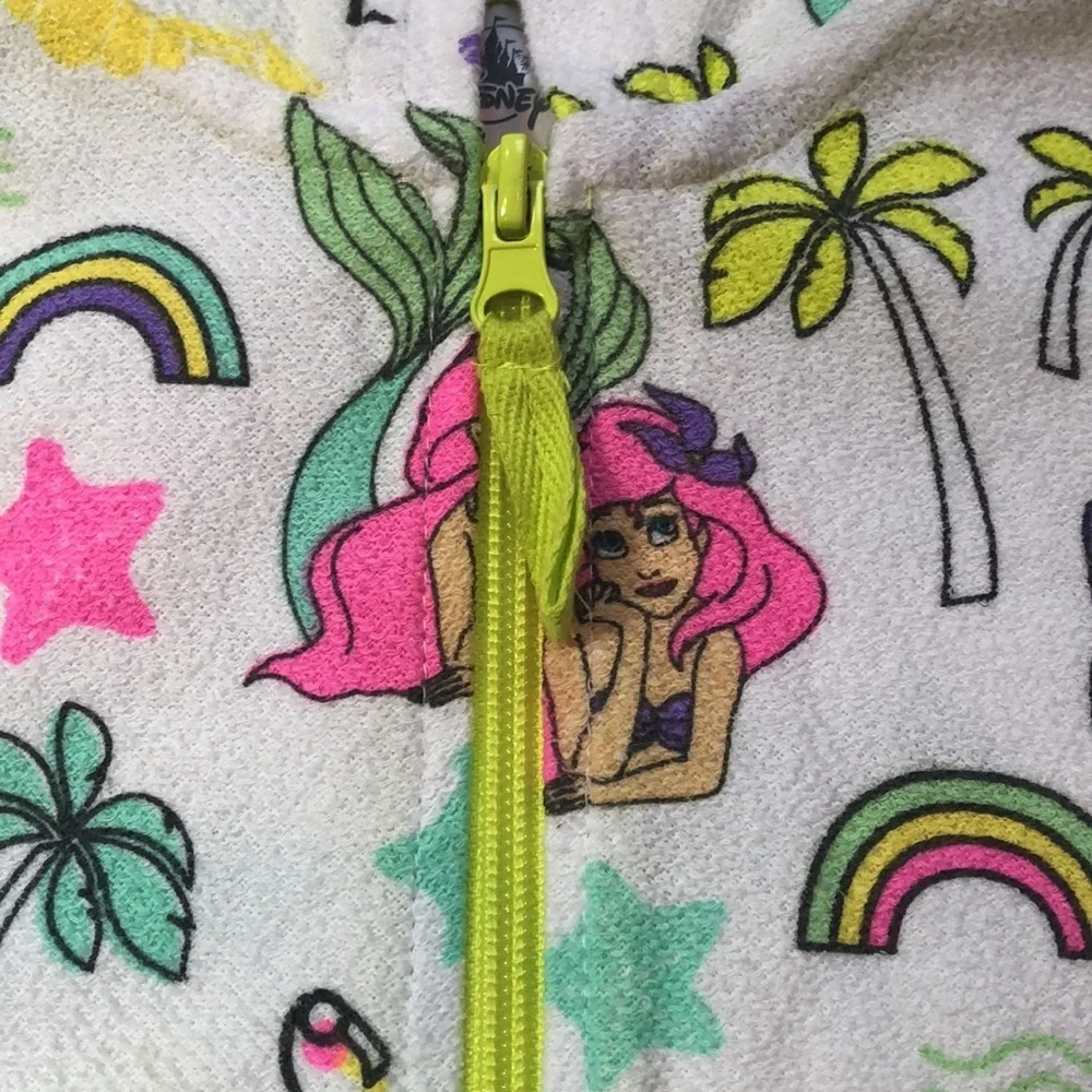 DISNEY Hooded Swim Poncho Cape Coverup Little Mermaid Princess Ariel Zippered 3T